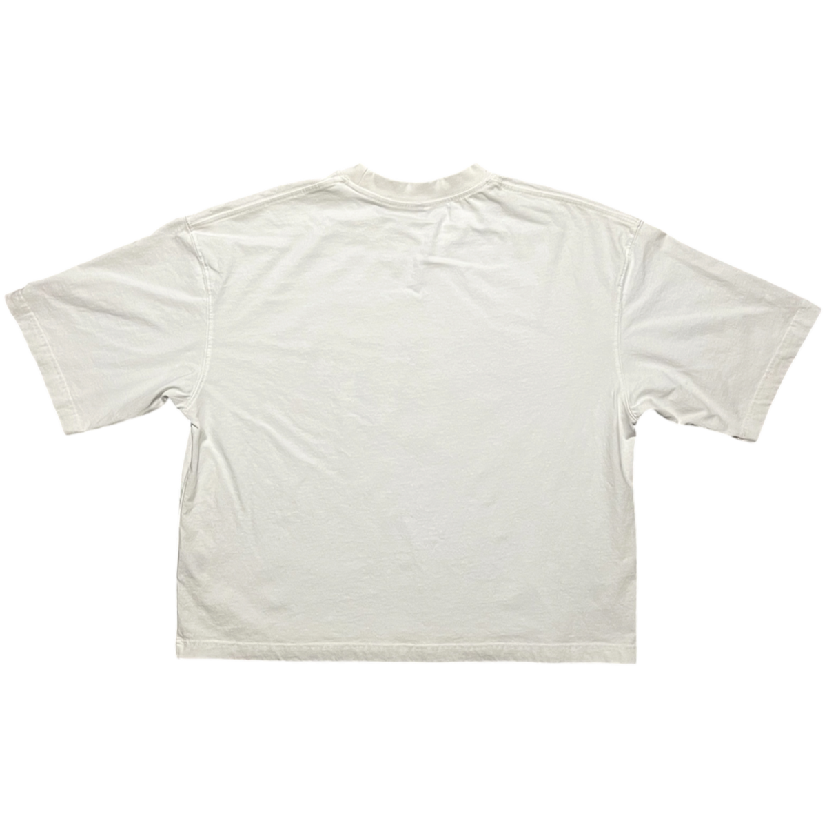 A white short-sleeve crewneck t-shirt shown flat against a solid white background.