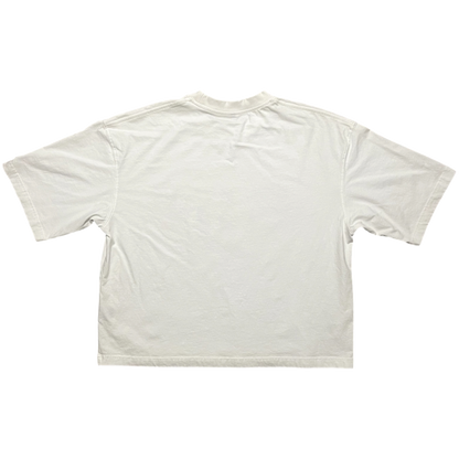 A white short-sleeve crewneck t-shirt shown flat against a solid white background.